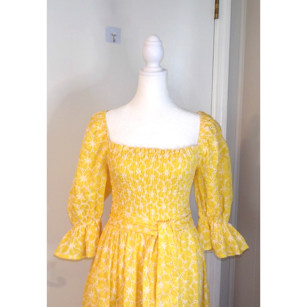 Aura The Label Yellow Midi Dress Cottagecore Belted Floral  SM NWT - Picture 9 of 9